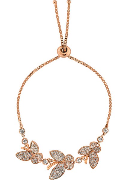 Taşlı Kelebek Desenli Bileklik Rose