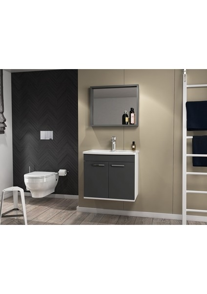 Rubino Banyo Dolabı Beyaz - Antrasit 60 cm