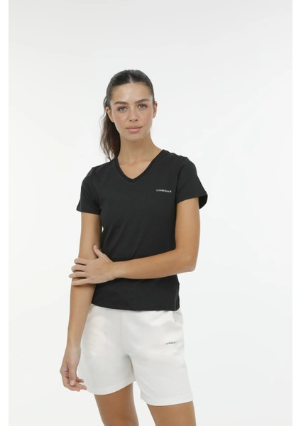 V Yaka Regular Fit Siyah Kadın T-Shirt 2SCT1323FX