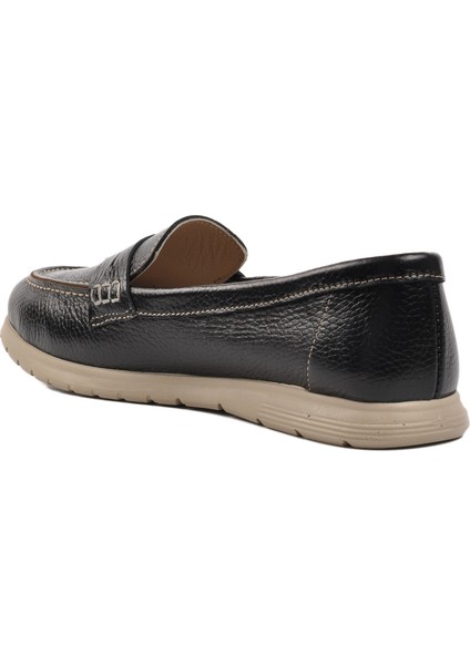 71421 Kadın Siyah Hakiki Deri Loafer Ayakkabı