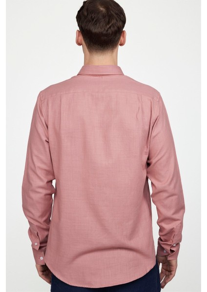 Slim Fit Uzun Kol Biyeli Yaka Düğmeli Keten Erkek Pudra Gömlek fırsatları
