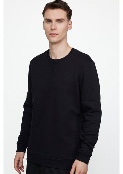 Unisex Relax Fit Rahat Kesim %100 Pamuk Basic Siyah Bisiklet Yaka Sweatshirt fiyatları