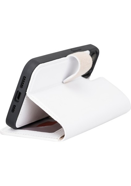 Apple iPhone 13 Uyumlu Deri Cüzdanlı Kılıf F3 Beyaz