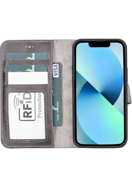 Apple iPhone 13 Mini Uyumlu Deri Cüzdanlı Kılıf Mwwn Tn1 Gri modelleri