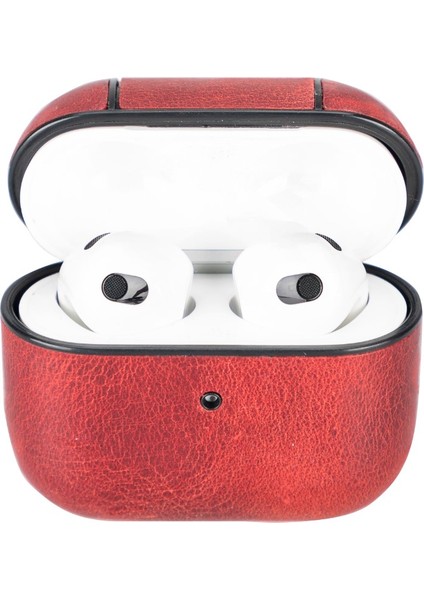 Apple Air-Podss 3.nesil Uyumlu Deri Kılıf Juni Aa4 Kırmızı