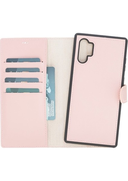 Samsung Galaxy Note 10 Plus Uyumlu Deri Cüzdanlı Kılıf Nu2 Pembe