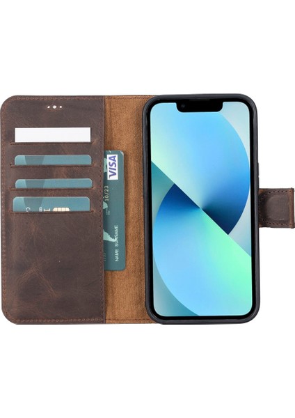 Apple iPhone 13 Pro Uyumlu Deri Cüzdanlı Kılıf G6 Kahverengi modelleri