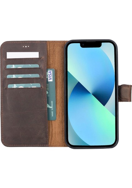 Apple iPhone 13 Pro Max Uyumlu Deri Cüzdanlı Kılıf G6 Kahverengi modelleri