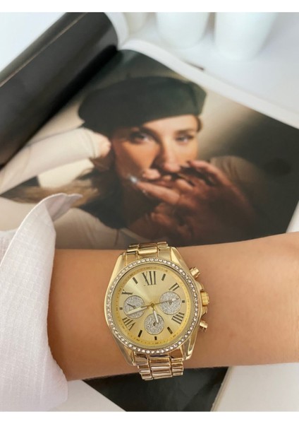 Metal Kordonlu Taşlı Bayan Kol Saati