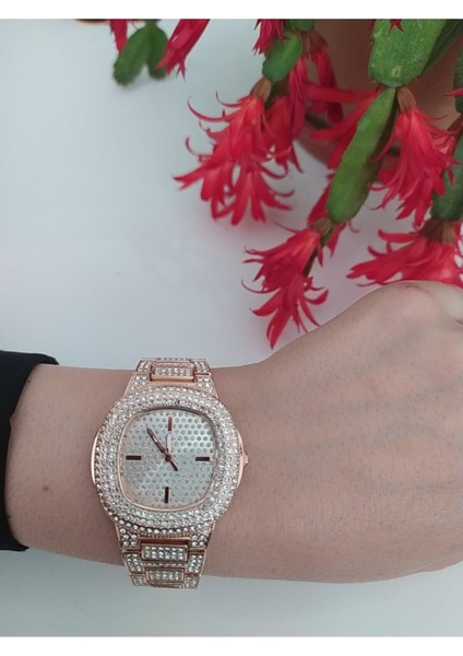 Kadın Rose Gold Petek Seri Zirkon Taşlı Kol Saati