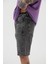 Loose Fıt Denim Bermuda Şort Antrasit 4
