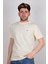 L60UFQ102 Krem Önü Yazılı Bisiklet Yaka Erkek T-Shirt 1