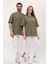 Unisex Haki Oversize Bol Kalıp Basic T-Shirt (Sevgili Çift Kombini Tavsiyesi) 1