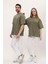 Unisex Haki Oversize Bol Kalıp Basic T-Shirt (Sevgili Çift Kombini Tavsiyesi) 4