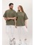 Unisex Haki Oversize Bol Kalıp Basic T-Shirt (Sevgili Çift Kombini Tavsiyesi) 3