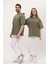 Unisex Haki Oversize Bol Kalıp Basic T-Shirt (Sevgili Çift Kombini Tavsiyesi) 5