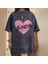 Yıkamalı Black Pink Heart Eskitme T-Shirt 1