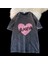 Yıkamalı Black Pink Heart Eskitme T-Shirt 2