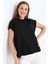 Kadın Siyah Düşük Kol Pamuklu Örme T-Shirt 1
