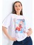 Kadın Beyaz Önü Transfer Baskılı Boyfriend Kalıp %100 Pamuk Örme T-Shirt 1