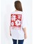 Kadın Beyaz Sırtı Kırmızı Baskılı Oversize Bisiklet Yaka Örme T-Shirt 3