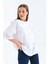 Kadın Beyaz Sırtı Kırmızı Baskılı Oversize Bisiklet Yaka Örme T-Shirt 4
