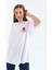 Kadın Beyaz Sırtı Kırmızı Baskılı Oversize Bisiklet Yaka Örme T-Shirt 5