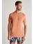 Nakış Logolu Bisiklet Yaka Turuncu Pamuk T-Shirt 5