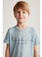 Nakış Logolu Bisiklet Yaka Mavi Pamuk Çocuk T-Shirt 1