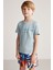 Nakış Logolu Bisiklet Yaka Mavi Pamuk Çocuk T-Shirt 3