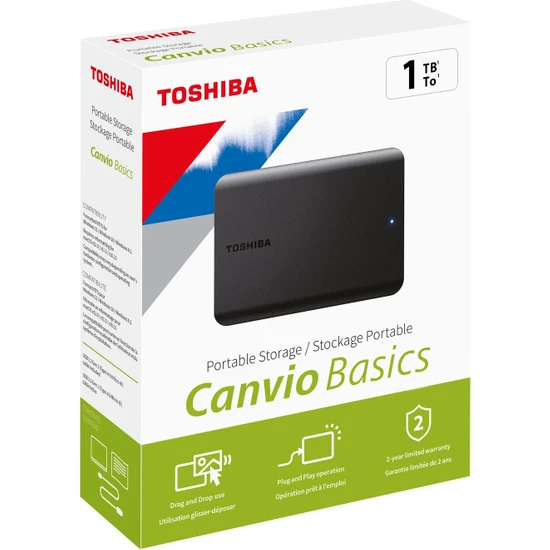 Toshiba 1TB Canvio Basics 2.5 USB3.2 TOSHIBA HDTB510EK3AA (USB2.0 Uyumlu)