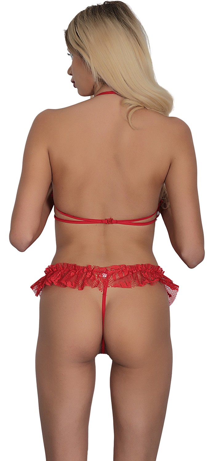 Tiessi Dantel Detaylı Göğüs Bölgesi Açık Fantezi Babydoll Sexsi Fantazi Kostüm görsel 4