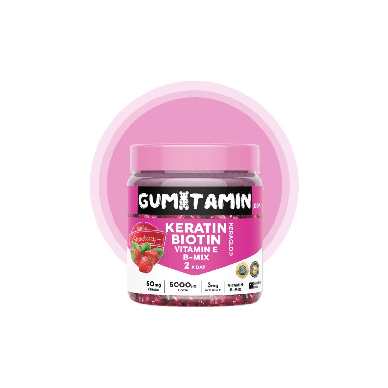 Gumitamin Güçlendirici Şampuan – Vitamin, Keratin ve Biotinli, Doğal Çilek Aromalı, Zayıf ve Yıpranmış Saçlar İçin