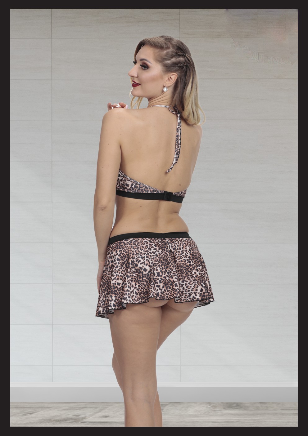 Loe Tiessi Kadın Leopar Desenli Fantezi Etekli Büstiyer Takım Fantazi Kostüm New Model Night Costume görsel 2