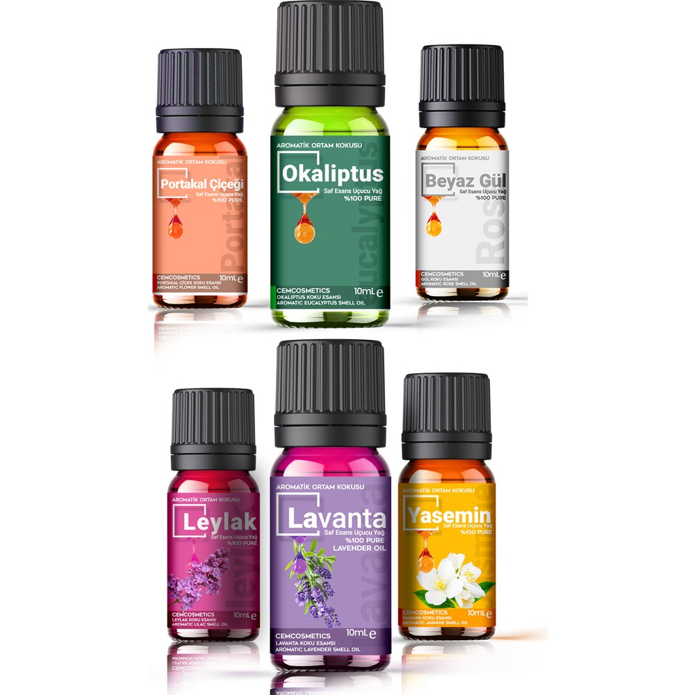 Evove %100 Saf & Doğal Çiçek Özleri Oda Kokusu 6'lı Set 6X10ML Cam Esansiyel Uçucu Yağ Paraben İçermez