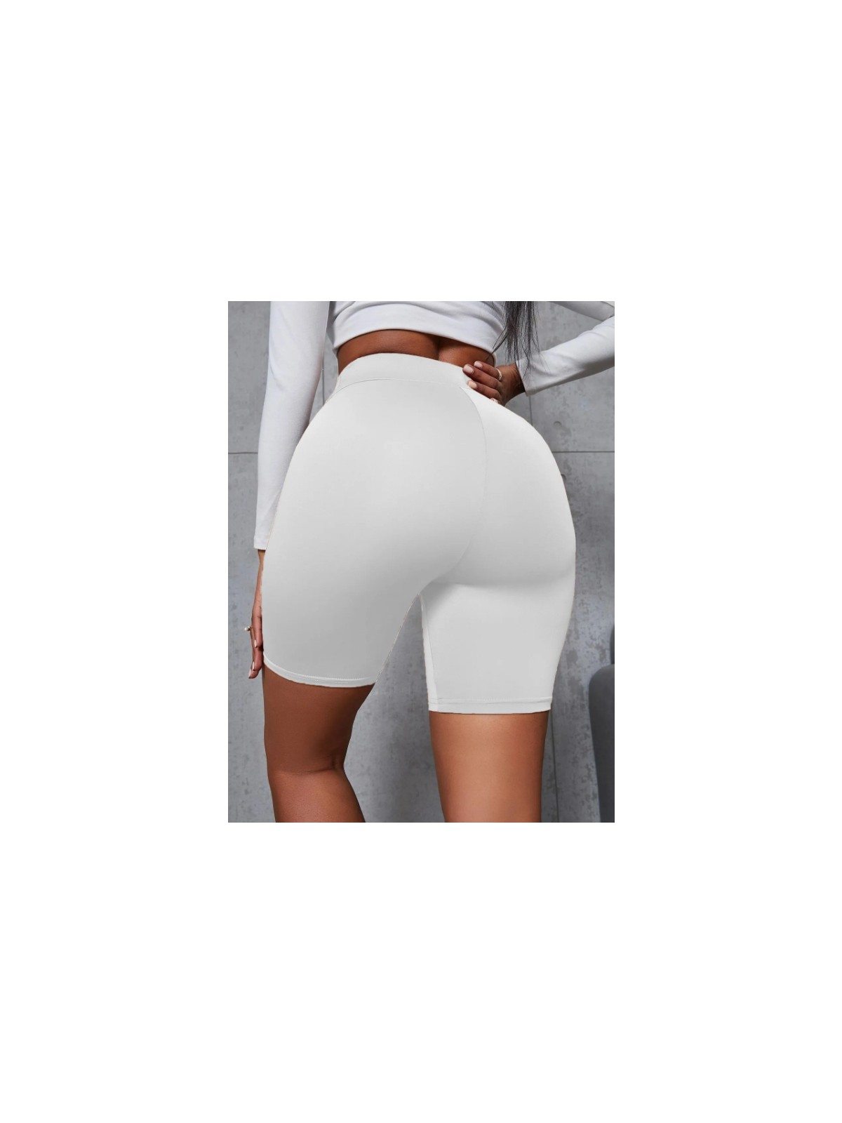 Fancy&Dancy Kadın Beyaz Dalgıç Kumaş Yüksek Bel Biker Şort Tayt 4097