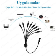 BK Teknoloji Dc Güç Bölücü 1 Dişi 8 Erkek 5.5mm x 2.1mm Y Adaptör Kablosu Cctv Kamera-Şerit LED