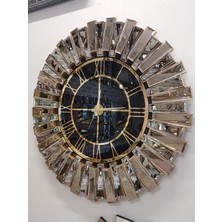 Ayna Denizi Güneş Gold Black Model Altın Siyah Renk 85 Cm Dekoratif Aynalı Duvar Saati