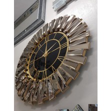 Ayna Denizi Güneş Gold Black Model Altın Siyah Renk 85 Cm Dekoratif Aynalı Duvar Saati