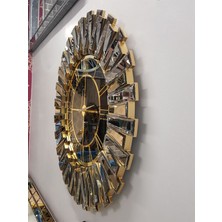 Ayna Denizi Güneş Gold Black Model Altın Siyah Renk 85 Cm Dekoratif Aynalı Duvar Saati