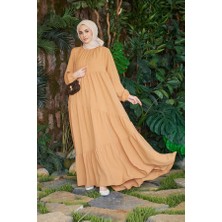 Neways 6614-BÜZGÜLÜ  Berlin Elbise Camel