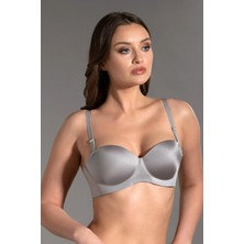 Cotonhause Kadın Straplez Lotus Lazer Kesim Boş Cup Gri Sütyen 336050