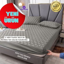 Narthome Çift Kişilik Renkli Yastıklı Set Gri Kapitone Yatak Koruyucu Alez