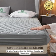 Narthome Çift Kişilik Renkli Yastıklı Set Gri Kapitone Yatak Koruyucu Alez