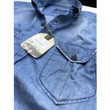 Gulf Bird Slim Fit Saf Pamuk Denim Kumaş Kot Gömlek--Çiftcep Mavi--