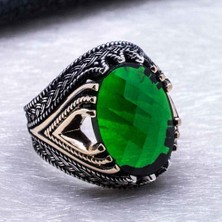 Takılingo 925 Ayar Gümüş  Yeşil Zirkon Taşlı Erkek Yüzük