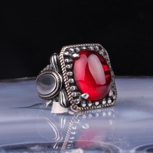 Takılingo 925 Ayar Gümüş Kırmızı Ruby Taşlı Erkek Yüzük