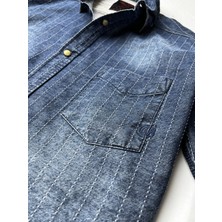 Gulf Bird Slim Fit Saf Pamuk Denim Kumaş Kot Gömlek--Laci Çizki Eskitme-