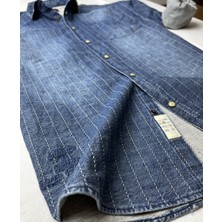 Gulf Bird Slim Fit Saf Pamuk Denim Kumaş Kot Gömlek--Laci Çizki Eskitme-