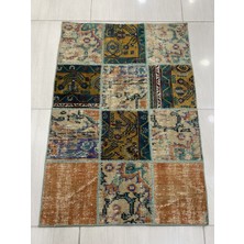 Burak Halı El Dokuma Patchwork Halı 83X118 Renkli Yamalı Yün Küçük Hal !